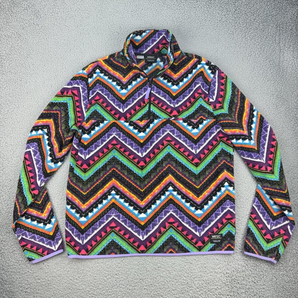 WeSC Pullover Mens XL Multicolor Fleece 1/4 Zip Mitch Zigzag Chevron Geometric